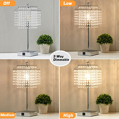 Luvkczc Crystal Table Lamp with Touch Control Set of 2, USB Bedside Table Lamp with USB C+A Ports, Dimmable Lamp with Crystal Shade for Bedroom, Living Room, 6W LED Bulb Included - color: Silver, 2 Pack