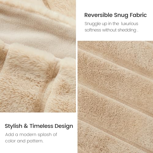 Cozy Bliss Deluxe Sheared Rabbit Faux Fur Throw Blanket, Soft Fuzzy High-Low Sculpted Plush Blanket for Couch, Cozy Home Accent, All Season Use, Khaki 50"x60" - color: Khaki, size: Throw(50" x 60")