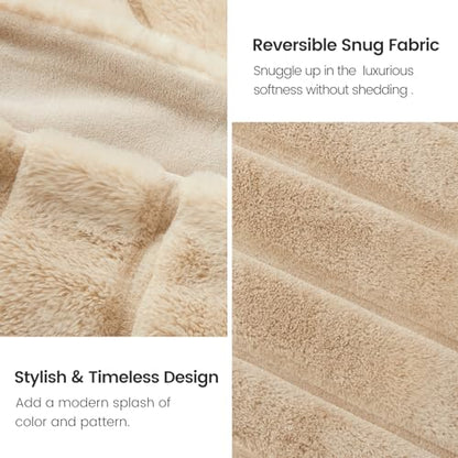 Cozy Bliss Deluxe Sheared Rabbit Faux Fur Throw Blanket, Soft Fuzzy High-Low Sculpted Plush Blanket for Couch, Cozy Home Accent, All Season Use, Khaki 60"x80" - color: Khaki, size: Twin(60" x 80")