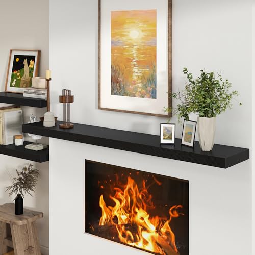 72 Inch Floating Shelf, 12'' Deep Black Shelves for Wall Set of 1 | Invisible Brackets, Engineered Wood, Mounting Hardware Included, 60LBS, Bathroom, Laundry Room, Kitchen, Living Room - color: Black, size: 72W x 11.6D x 2H, 1 Pack