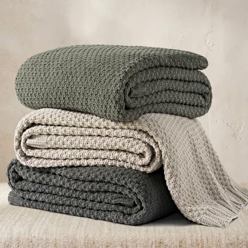 EVERGRACEHOME Chunky Chenille Knit Throw Blanket, 90x90, Dried Thyme Green | Sculpted Moss Stitch, Chic Modern Farmhouse, All-Season Warmth, OEKO-TEX® Certified, Oversized Queen for Couch, Bed, Sofa - color: Dried Thyme, size: 90" X 90"