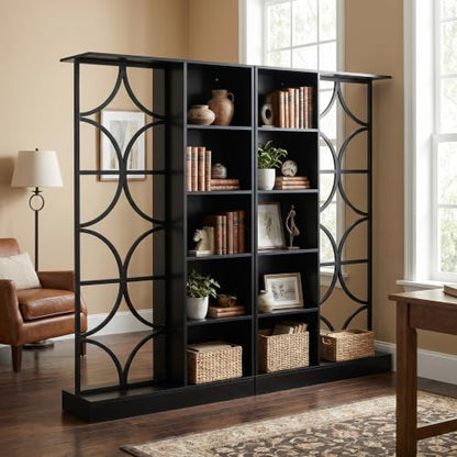Tribesigns 2PCS Wall Room Divider, Freestanding Wall Partition with Shelves | 71" Modern Entrance Hall Partition with LED Light, Geometric Frame Design for Living Room Separation, Home & Office, Black