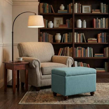 Spatial Order 22" Medium Rectangular Storage Ottoman - Aqua Linen - color: Aqua Linen