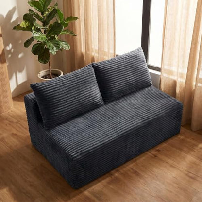Boneless Couch for Bedroom, Small Compact Loveseat for Small Spaces | Comfy Lounge Chair Cloud Armless Loveseat with 2 Headrest for Apartment Living Room - color: Grey