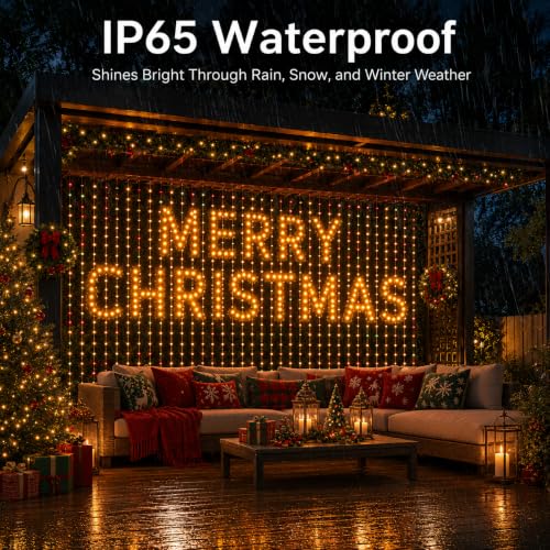 Smart Curtain Lights Outdoor 400LED App Music Timer USB 6.6x6.6FT | App controlled LED curtain lights for bedroom, window, patio, party, wedding and Christmas backdrop