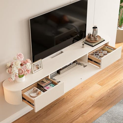 Floating TV Stand with Drawers 70'',Wall Mount TV Stand,Floating Entertainment Center Shelf for Bedroom Living Room Under TV,Fully Assembled,Off-White - color: Milky White, size: 70IN