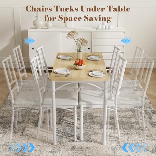 5-Piece Dining Table Set with 4 Chairs & Adjustable Feet, Upholstered Seats Kitchen Table and Chairs Set of 4, Space-Saving Design for Small Apartments and Dining Rooms, White - color: White, size: 5-piece