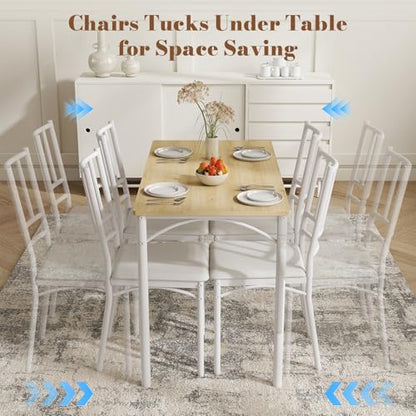 5-Piece Dining Table Set with 4 Chairs & Adjustable Feet, Upholstered Seats Kitchen Table and Chairs Set of 4, Space-Saving Design for Small Apartments and Dining Rooms, White - color: White, size: 5-piece