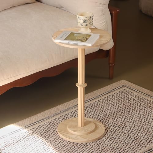 MaxSmeo Drink Table, Small Side Table for Small Spaces, Modern Round End Table with Fluted Wood Leg, Natural - color: Natural