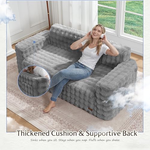 ZurNesfure Sofa Couch 3-Seater Boneless Sofa with Pillow Grey,3-Seater | No Assembly Need, Modern Couch with deep seat and Washable Cover Cloud Sofa for Living Room Bedroom Apartment - color: Bubble Grey, size: 3-seater