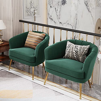 Velvet Accent Chair, Barrel Armchair, Green | Velvet Upholstery, Golden Metal Legs, Comfy Barrel Back, Modern Style, Living Room Bedroom Office - color: Green, size: 1 Chair