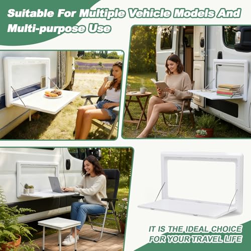 Colingmill 31.5''x17.7'' Foldable RV Table Wall Mounted Camping Table, Heavy-Duty ABS Collapsible Picnic Desk with Lockable Stainless Steel Hinge, Supports 15KG for Campervans and Motorhomes(White) - color: White