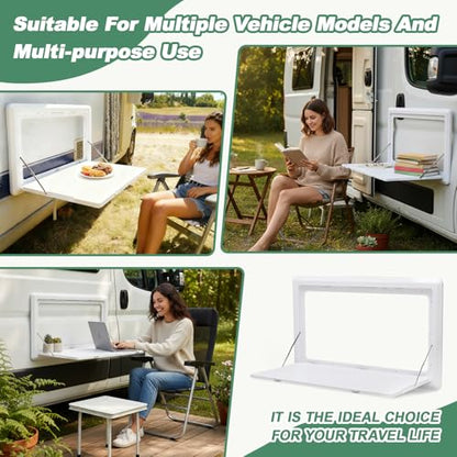 Colingmill 31.5''x17.7'' Foldable RV Table Wall Mounted Camping Table, Heavy-Duty ABS Collapsible Picnic Desk with Lockable Stainless Steel Hinge, Supports 15KG for Campervans and Motorhomes(White) - color: White