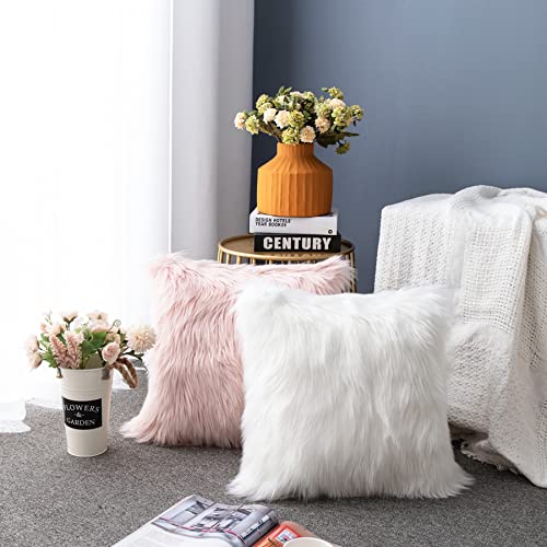 LIGICKY Luxury Series Soft Faux Fur Throw Pillow Cover Decorative Square Plush Pillow Case Cushion Cover for Couch Sofa Bed, 18" x 18" Pink - color: Pink, size: 18" x 18" (Pack of 1)