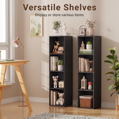 4 Cube Black Book Shelf, Tall Bookcase for Bedroom Home Office Living Room - color: Black, size: 4 Cube