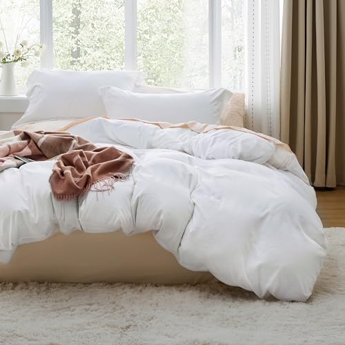 Bedsure White Super King Duvet Cover - 3 Pieces Prewashed Cotton-Like Extra Soft Bedding Set, Includes 1 Duvet Cover 108x98 Inches with Zipper Closure & 2 Pillow Shams, Comforter Not Included - color: 00 - White (No Comforter), size: Super King (108" X 98