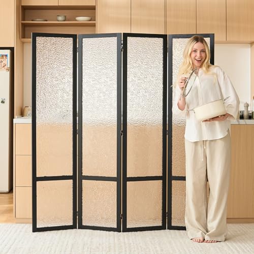 4 Panel Acrylic Room Divider Privacy Screen - Freestanding Frosted Translucent Partition, Lightweight Modern for Home Office Studio (Black, 4 Panels) - color: Black