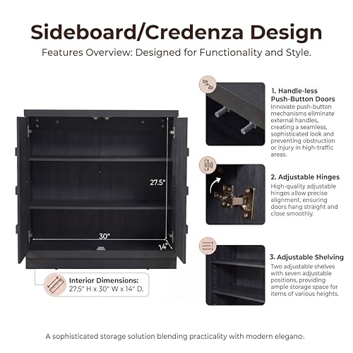 VividVibe Sideboard Buffet Cabinet with Storage, 62.6”W Credenza Storage Cabinet, Large Cabinet with 6 Compartments, Console Table for Dining Room, Kitchen, and Living Room, Entryway (Charcoal Oak) - color: Charcoal Oak