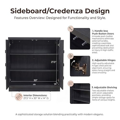 VividVibe Sideboard Buffet Cabinet with Storage, 62.6”W Credenza Storage Cabinet, Large Cabinet with 6 Compartments, Console Table for Dining Room, Kitchen, and Living Room, Entryway (Charcoal Oak) - color: Charcoal Oak