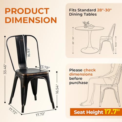 Vintage Onyx Distressed Black,Metal Dining Chairs Set of 2 | Tolix Vintage Stackable Bistro Cafe Restaurant Kichen Farmhouse Indoor/Outdoor - color: Onyx Black Vintage