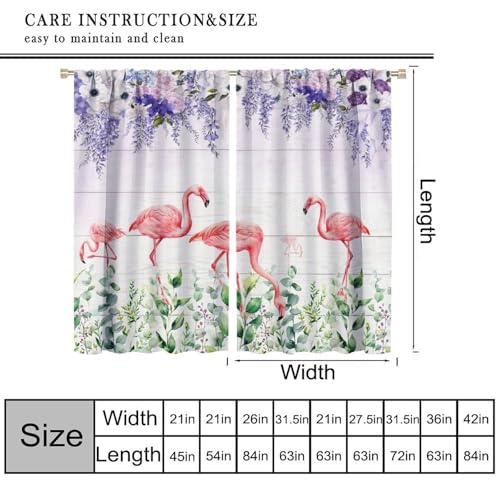 Summer Flamingo Curtain, Purple Violet Wisteria Rose Green Eucalyptus Leaf Window Drapes for Living Room Bedroom Home 42" W X 45" L(No Blackout) - color: Flamingo-7, size: 20.5"W x 45"L (Pack of 2)