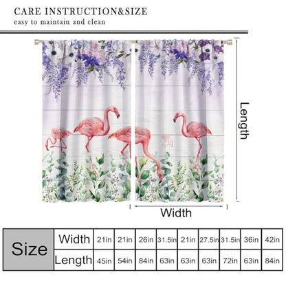 Summer Flamingo Curtain, Purple Violet Wisteria Rose Green Eucalyptus Leaf Window Drapes for Living Room Bedroom Home 42" W X 45" L(No Blackout) - color: Flamingo-7, size: 20.5"W x 45"L (Pack of 2)