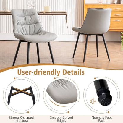 Kidol & Shellder Dining Chairs Set of 2, Faux Leather Upholstered Kitchen Chairs with Metel Legs, Mid Century Modern Side Chair for Dining Room, Living Room, Lounge, Restaurant, Gray - color: Light Grey