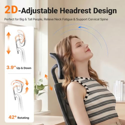 Black Ergonomic Mesh Home Office Chair, Big & Tall Gaming Chair - High-Adjustable Lumbar Support, 4D Armrests, 2D Headrest, 90°~135° Tilting with Lock, Swivel Desk Chairs 600lb Capacity