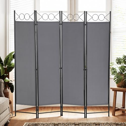 4 Panel Room Divider 6FT Steel Frame Screen Folding Privacy Divider Freestanding Partition for Home Office Bedroom,Light Grey - color: Light Grey