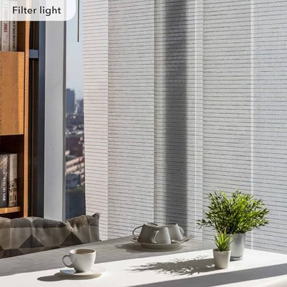 Airflow Sheer Vertical Blinds 45.8"-86" x 96", Topaz | Cordless Airflow Sheer Panels with Iridescent Finish, Adjustable Track and Trim-to-Fit Fabric - color: Topaz