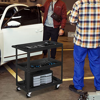 TUFFIOM 3 Tier Rolling Tool Cart, 330 Lbs Capacity, with Ergonomic Handle, Black - color: Black