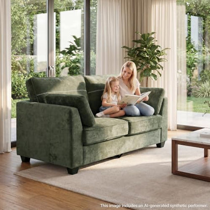 65.4" Loveseat Sofa, Chenille Love Seat with 2 Pillows, Green | Easy Assembly, Pocket Spring Cushions, Comfy Modern Small Couch for Living Room, Bedroom, Apartment, Office - color: Green, size: 65.4" Loveseat Sofa