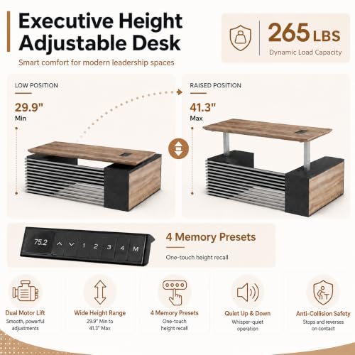 SAINTCY L Shaped Executive Standing Desk with Drawers, 70.87In Large Modern Adjustable Heigh Office Desk w/File Cabinet, AC/USB, 2.56" Thick Floating Desktop,for Home Office, Studio - color: Left, size: 62.99"D x 70.87"W x 29.5"H