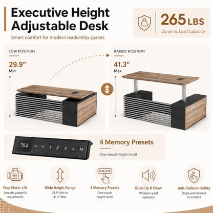 SAINTCY L Shaped Executive Standing Desk with Drawers, 70.87In Large Modern Adjustable Heigh Office Desk w/File Cabinet, AC/USB, 2.56" Thick Floating Desktop,for Home Office, Studio - color: Right, size: 62.99"D x 70.87"W x 29.5"H