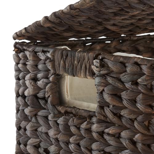 Casafield Large Laundry Hamper with Lid and Removable Liner Bag - Espresso Dark Brown, Woven Water Hyacinth Rectangular Laundry Basket Clothes Sorter - color: Espresso