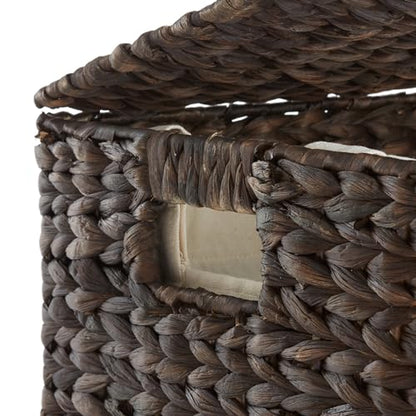 Casafield Large Laundry Hamper with Lid and Removable Liner Bag - Espresso Dark Brown, Woven Water Hyacinth Rectangular Laundry Basket Clothes Sorter - color: Espresso