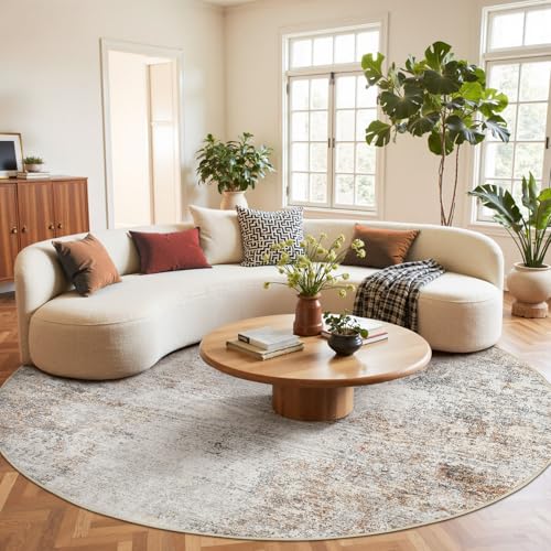 jinchan 8ft Round Rug Modern Abstract Washable Non-Slip Area Rug - color: Distressed Taupe, size: 8' (Round)