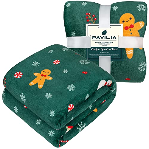 PAVILIA Christmas Gingerbread Throw Blanket | Green Holiday Christmas Fleece Blanket | Soft, Plush, Warm Winter Cabin Throw, 60x80 (Green Gingerbread) - color: Green Gingerbread, size: 60 x 80 Inches - Twin
