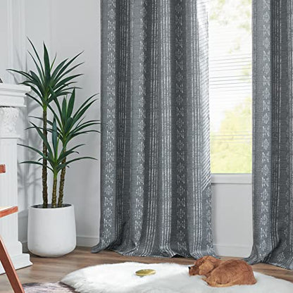 jinchan Boho Blackout Curtains 63 Inch Length for Bedroom Living Room | White on Grey Geometric Grommet Curtains Room Darkening Thermal Insulated Window Treatments 2 Panels - color: Boho | White on Grey, size: 52"W x 63"L (Pack of 2)