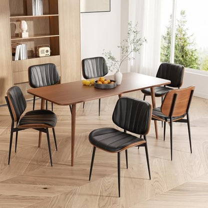 Dining Chairs Set of 2, Mid Century Modern Dining Room Chair, Upholstered Faux Leather Kitchen Chairs with Walnut Bentwood Back and Metal Legs for Kitchen Dining Room Living Room, Black - color: Black, size: Set of 2