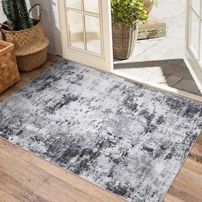 ROYHOME Modern Abstract 2x3 Area Rug Non Slip Non Shedding Low Pile Stain Resistant Rug for Entryway Kitchen Bedroom,Grey - color: Grey, size: 2' x 3' (Rectangular)
