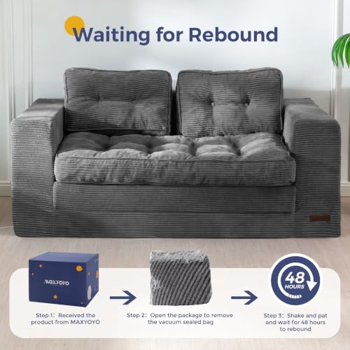 MAXYOYO Folding Sofa Bed, Convertible Sleeper Loveseat with Pillows | 2-Person Fold-Out Loveseat, Convertible Sleeper Bed with Supportive Pillows for Relaxing or Overnight Guests, Dark Grey - color: Dark Grey