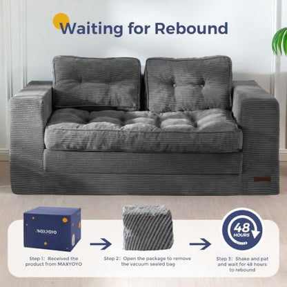 MAXYOYO Folding Sofa Bed, Convertible Sleeper Loveseat with Pillows | 2-Person Fold-Out Loveseat, Convertible Sleeper Bed with Supportive Pillows for Relaxing or Overnight Guests, Dark Grey - color: Dark Grey