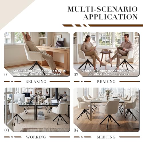 EALSON Comfy Velvet Desk Chair Modern Computer Task Chair no Wheels Swivel Accent Chair with Mid Back Arm Chair for Living Room/Bedroom/Home Office(Beige) - color: White