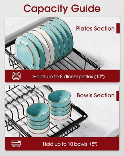Sakugi Dish Drying Rack in Sink - Expandable Stainless Steel Dish Rack Over the Sink, Kitchen Sink Drain Strainer with Cutlery Holder & Cup Holders, 15.4 x 9.8 x 3.0 Inch, Black - color: Black, size: Standard - 15.4" × 9.8" × 3"