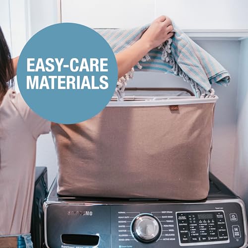 CleverMade Collapsible Laundry Basket LUXE, 60L Pop-Up Hamper 2 Pack, Mocha | Elevate Open-Room Laundry Storage | Cotton-Blend Fabric and Vegan Leather Add Polish, While Each Basket Holds 55 lb - color: Mocha Cream
