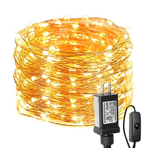 LE Fairy Lights with Switch, 66ft 200 LED, Plug in, Waterproof, Indoor Outdoor Decorative Copper String Light for Bedroom, Patio, Party, Wedding, Christmas, Holiday Décor and More | Warm White 3000K, Thin Copper Wire, Waterproof, Steady-on, Indoor Outdoor