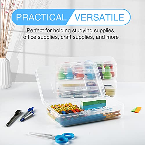 Sooez 3 Pack Pencil Case, Large Hard Pencil Box Bulk, Clear Crayon Box | Marker Pen Organizer, Plastic Storage Container with Snap Lid, Stackable Art Craft Organizer Back to School Supplies, Clear - color: Clear