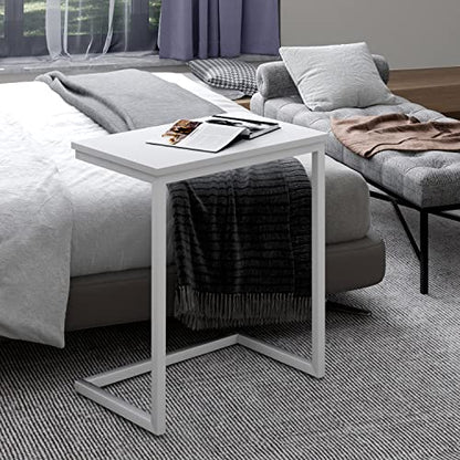 Sofa C Side End Table Wood Accent Couch Coffee Tray Snack Notebook Laptop Holder Over Bed Stand Reading Desk White Color 22x14x27 Inch Space Saving for Living Room Bedroom - color: White