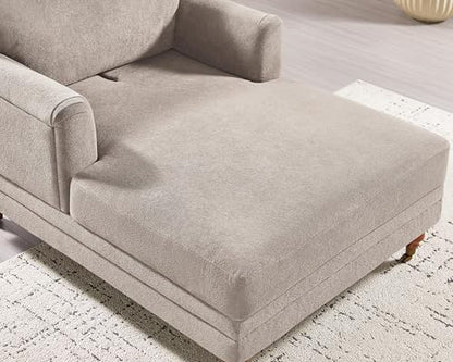 57.48'' Chaise Lounge Chair with Adjustable Backrest, Terry Camel | Chaise Lounge Chair Indoor, Modern Chaise Lounge Couch, Upholstered Leisure Recliner for Living Room, Apartment, Bedroom - color: Camel Terry